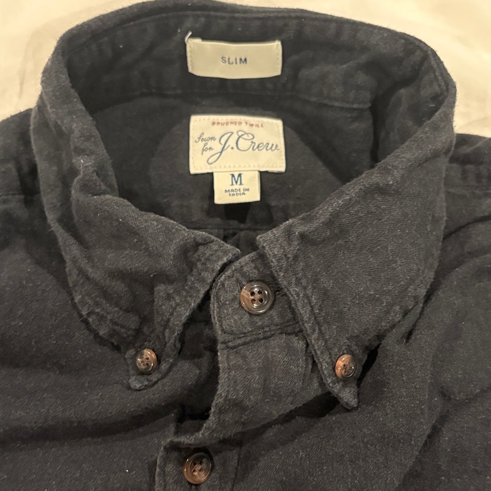 J. Crew Men's Casual Charcoal Button Down Shirt. Brushed Twill.